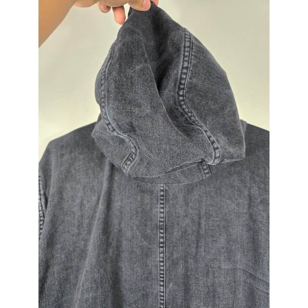 Levis Mens Hooded Denim Parka Jacket Faded Black Cotton Utility Coat Large - Picture 10 of 16